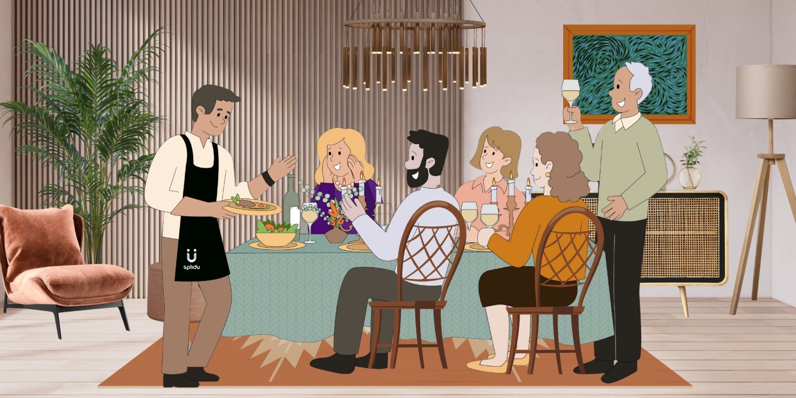 A splidu supper club table, illustrated